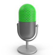 Ícone de microfone de estúdio com grade verde representando gravação de áudio e podcast